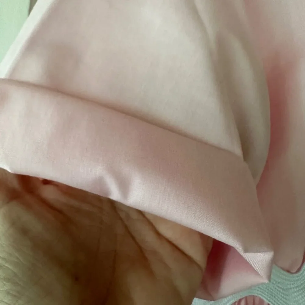 Custom Ruffle Cropped Button Up Shirt Rick Rack Trim Short Sleeve Upcycled Pink - Picture 5 of 7